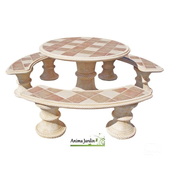 Salon de jardin en pierre  ABETO GRES  OCRE 3 BANCS de Framusa