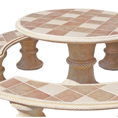 Salon de jardin en pierre  ABETO GRES  OCRE 3 BANCS de Framusa