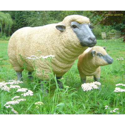 Mouton debout en résine beige, Brebis tête noire haute, animal de la ferme,  Jardin, achat