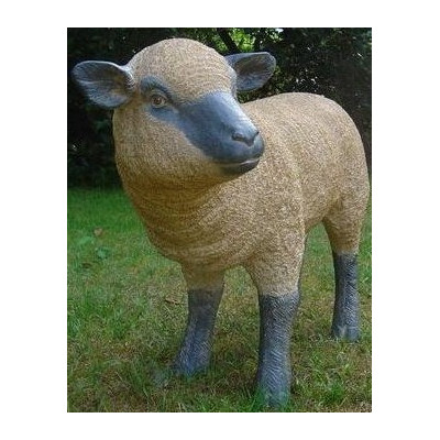 Agneau debout beige en fibre de verre, petit mouton tête haute noire, animal de la ferme