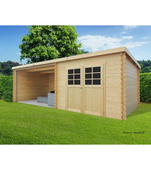 Abri de jardin en bois , ROHAN, toit plat, emboitable, 2 portes, solid, pas cher