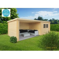 Abri de jardin en bois traité autoclave, ROHAN, toit plat, emboitable, 2 portes, solid, pas cher