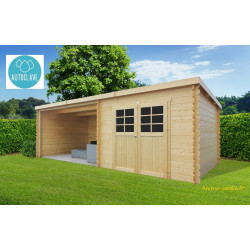Abri de jardin en bois traité autoclave, ROHAN, toit plat, emboitable, 2 portes, solid, pas cher
