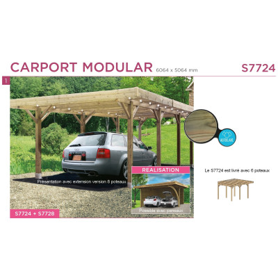 Carport bois autoclave, abri pour voitures, Solid,  pas cher, achat, vente