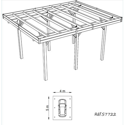 Carport bois autoclave 4 mètres, abri pour voiture, Solid,  pas cher, achat, vente