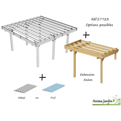 Carport bois autoclave 5 mètres, abri pour voiture, Solid,  pas cher, achat, vente