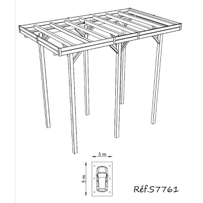 Grand carport bois autoclave, 3 mètres, abri pour grands véhicules, camping-car, Solid,  pas cher,