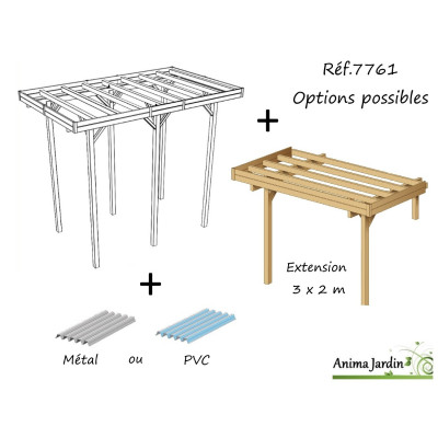 Grand carport bois autoclave, 3 mètres, abri pour grands véhicules, camping-car, Solid,  pas cher,