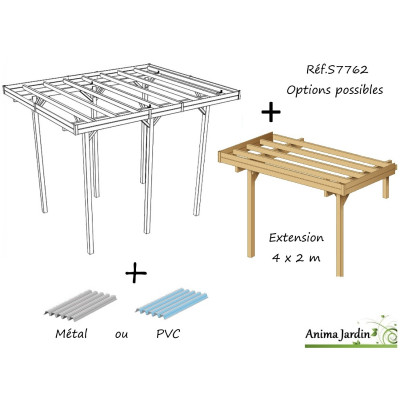 Grand carport bois autoclave 4 mètres, abri pour grands véhicules, Camping-car, Solid,  pas cher