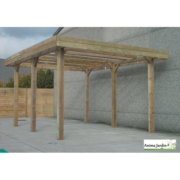 Grand carport bois autoclave 5 mètres, abri pour grands véhicules, camping-car, Solid,  pas cher