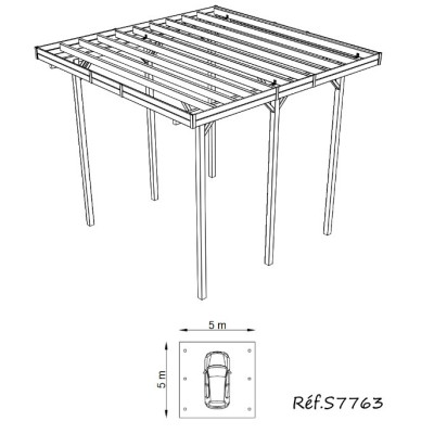 Grand carport bois autoclave 5 mètres, abri pour grands véhicules, camping-car, Solid,  pas cher