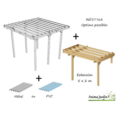 Grand carport bois autoclave 5 mètres, abri pour grands véhicules, camping-car, Solid,  pas cher