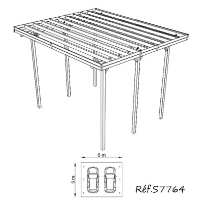 Grand carport bois autoclave 6 mètres, abri pour grands véhicules, Hauteur, Solid,  pas cher