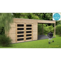 Abri de jardin avec avancée en bois autoclave 19mm, Salerno, 5m², double porte,Solid, pas cher, achat