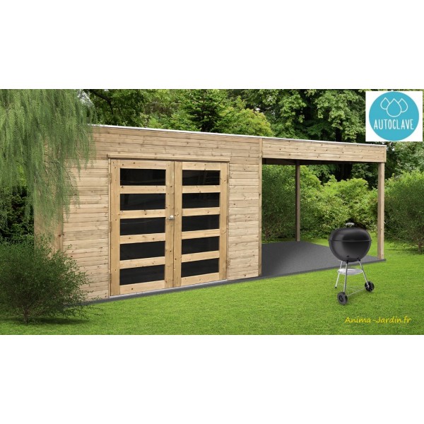 Abri de jardin en bois autoclave 19mm, Capri, 5m², toit plat, 2 portes,  Solid, pas cher