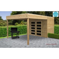 Abri de jardin avec avancée en bois autoclave 19mm, Potenza, 5m², double porte,Solid, pas cher, achat