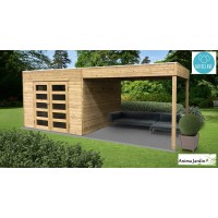 Abri de jardin en bois avec avancée, traité autoclave 19mm, Tarento, 8m², double porte, Solid, pas cher