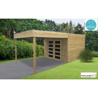 Abri de jardin en bois avec avancée, traité autoclave 19mm, Matera, 8m², double porte, Solid, pas cher