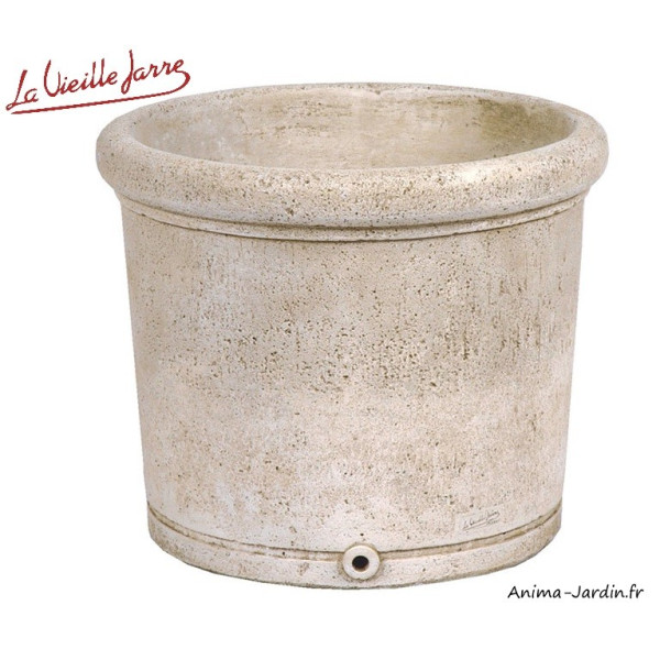Vase rond lisse en pierre reconstituée, 54 cm, forme ancienne, bac  Vieille Jarre