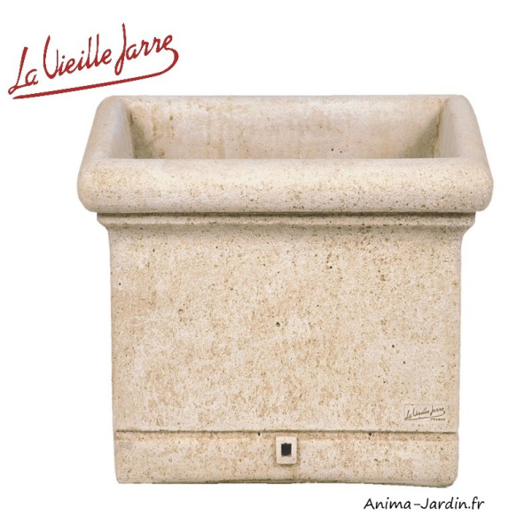 Jardinière carré lisse en pierre reconstituée, forme ancienne, bac  Vieille Jarre