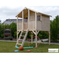 Cabane en bois surélevée sur pilotis, 3m², toit deux pentes, 1 porte, enfant, Solid, pas cher, achat, vente