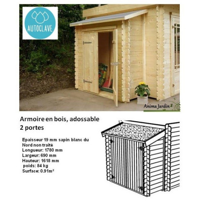 Remise à outils 2 portes, autoclave, adossable pour Abri de jardin, 19mm, solid, achat/vente