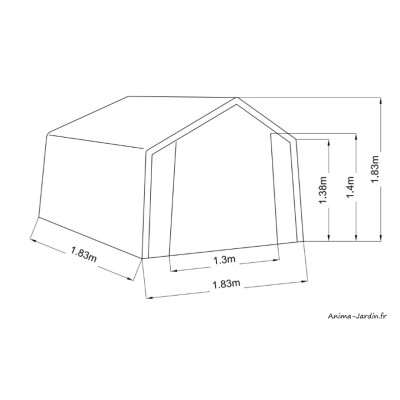 Abri en toile renforcée, 2 pentes, 3,35m², une grande porte, Foresta, achat, pas cher