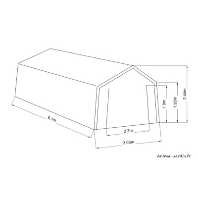 Abri en toile renforcée, 2 pentes, grand volume, 18,60 m², une grande porte, Foresta, achat, pas cher