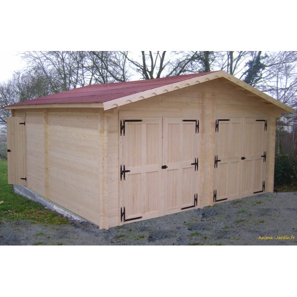 Garage bois porte coulissante, TORINO, Toit 2 pentes, Solid, pas cher