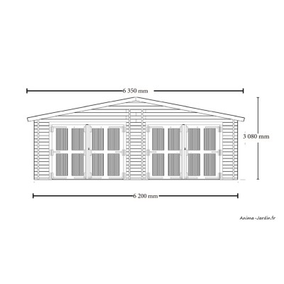 Garage double en bois massif, 42 mm, 35m², double pentes, Foresta, achat, pas cher