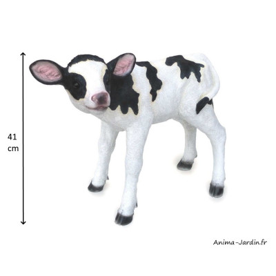 Veau, noir et blanc, 41 cm, animal en poly-résine, décoration du jardin, achat, vente, pas cher