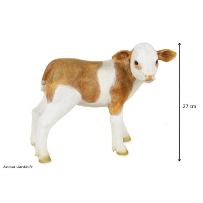Veau, marron et blanc, 27 cm, animal en poly-résine, décoration du jardin, achat, vente, pas cher