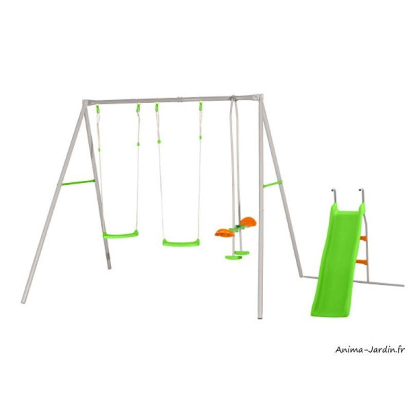 Portique en métal, 2,20 m, avec 3 agrès, 1 toboggan