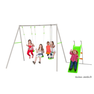 Portique en métal, 2,20 m, avec 3 agrès, 1 toboggan, Axion, Trigano, jeu plein-air, achat, pas cher