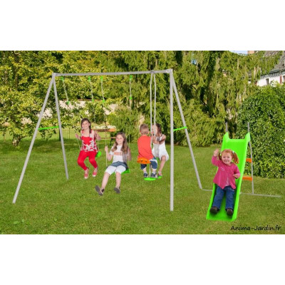 Portique en métal, 2,20 m, avec 3 agrès, 1 toboggan, Axion, Trigano, jeu plein-air, achat, pas cher