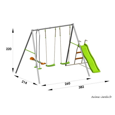 Portique en métal, 2,20 m, avec 3 agrès, 1 toboggan, Axion, Trigano, jeu plein-air, achat, pas cher