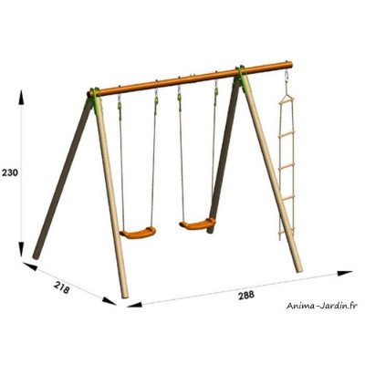 Portique, bois/métal, Xylo, 2,30 m, 3 agrès, Trigano, jeu plein-air, achat, pas cher