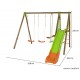 Portique Akeo, bois/métal, 2,30 m, 3 agrès + 1 toboggan