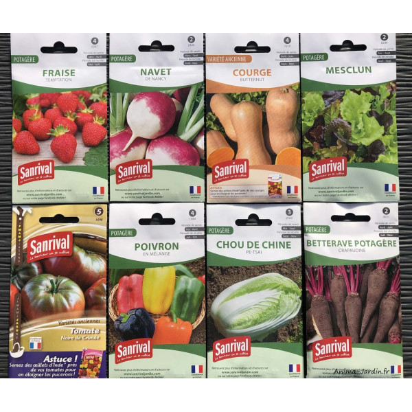 Lot de 8 sachets de graines, variétés originales, potager, jardin ouvrier, Sanrival, pas cher, économique
