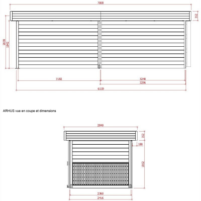 Abri de  jardin toit plat, 28mm, moderne, solid, ARHUS, achat/vente