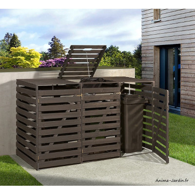 Cache-poubelles en bois, 219 cm, 3 poubelles, achat, pas cher