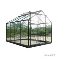 Serre de jardin en aluminium laqué, anthracite, 4,65 m², verre trempé, avec base, achat, pas cher