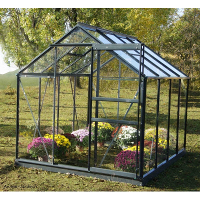 Serre de jardin en aluminium laqué, anthracite, 4,65 m², verre trempé, avec base, achat, pas cher