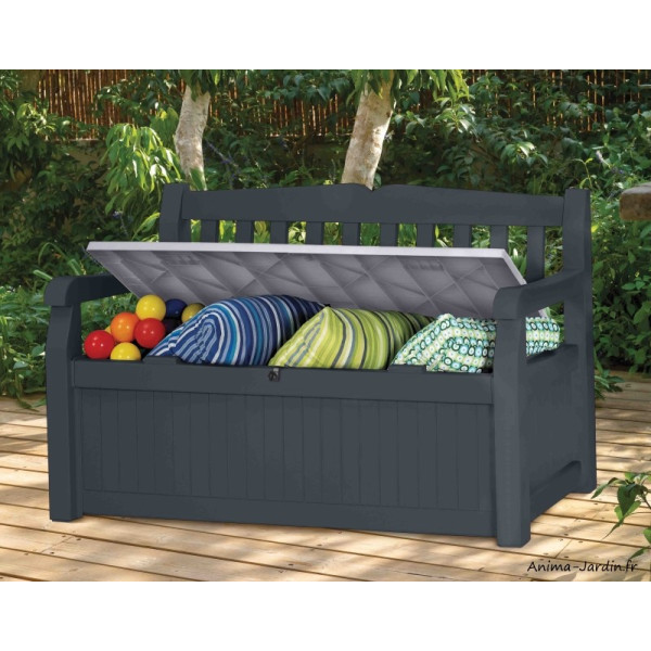 Coffre-banc en résine, Bogota, 265L, anthracite, coffre de jardin, pas cher