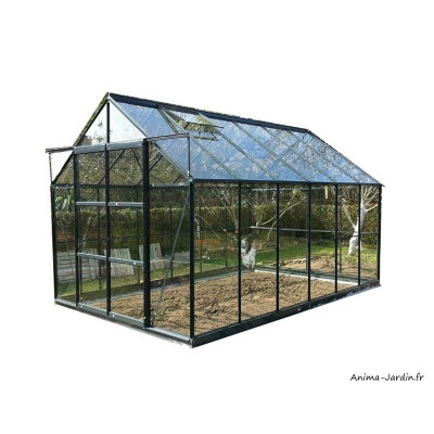 Serre de jardin en aluminium laqué, anthracite, 7,56 m², verre trempé, avec base, achat, pas cher