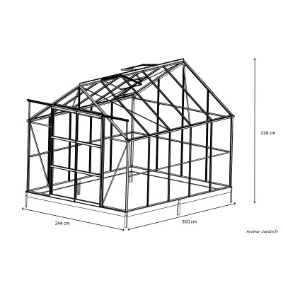 Serre de jardin en aluminium laqué, anthracite, 7,56 m², verre trempé, avec base, achat, pas cher