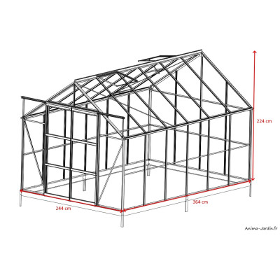 Serre de jardin en aluminium laqué, 128, gris, 8,88 m², verre trempé, avec base, achat, pas cher