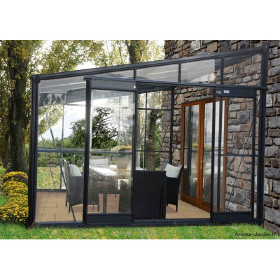 Serre de jardin en aluminium laqué, Solarium, 9,6 m², anthracite, verre trempé, avec base, achat, pas cher