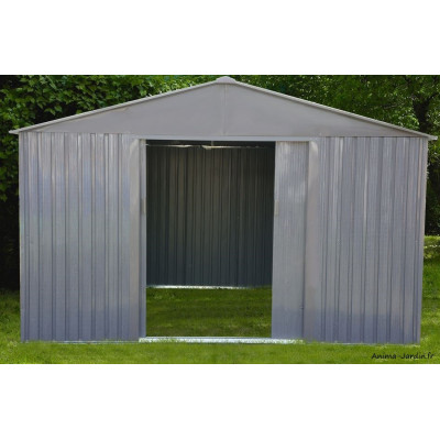 Abri de jardin en métal, 9,05 m², aspect bois vieilli, gris, rangement extérieur, achat, pas cher