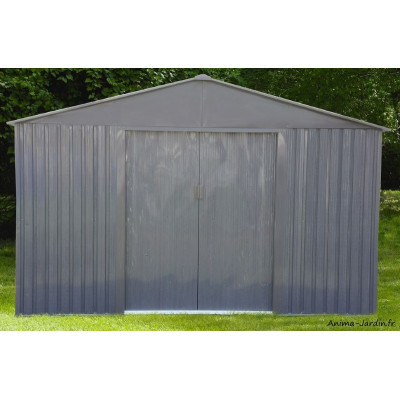 Abri de jardin en métal, 9,05 m², aspect bois vieilli, gris, rangement extérieur, achat, pas cher